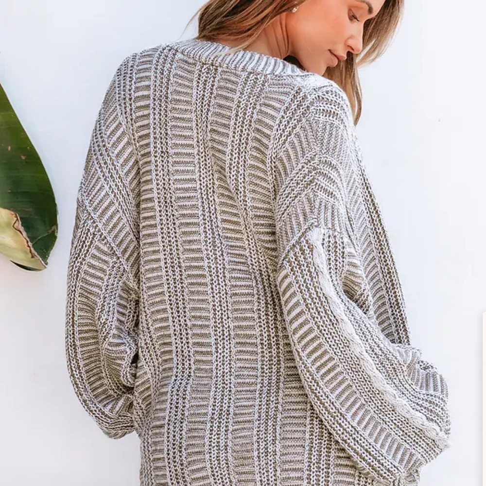 Cupshe Striped Knit Cardigan - Beige and White - Picture 2 of 7